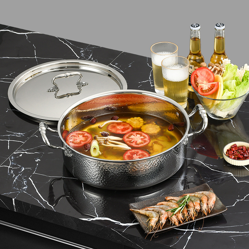 Luxury Stainless Steel 304 Hot Pot  Two Compartments Cooking Pot Kitchen Cookware Set with Metal Lid