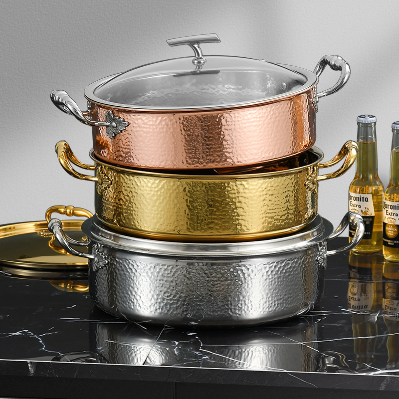 Luxury Stainless Steel 304 Hot Pot  Two Compartments Cooking Pot Kitchen Cookware Set with Metal Lid