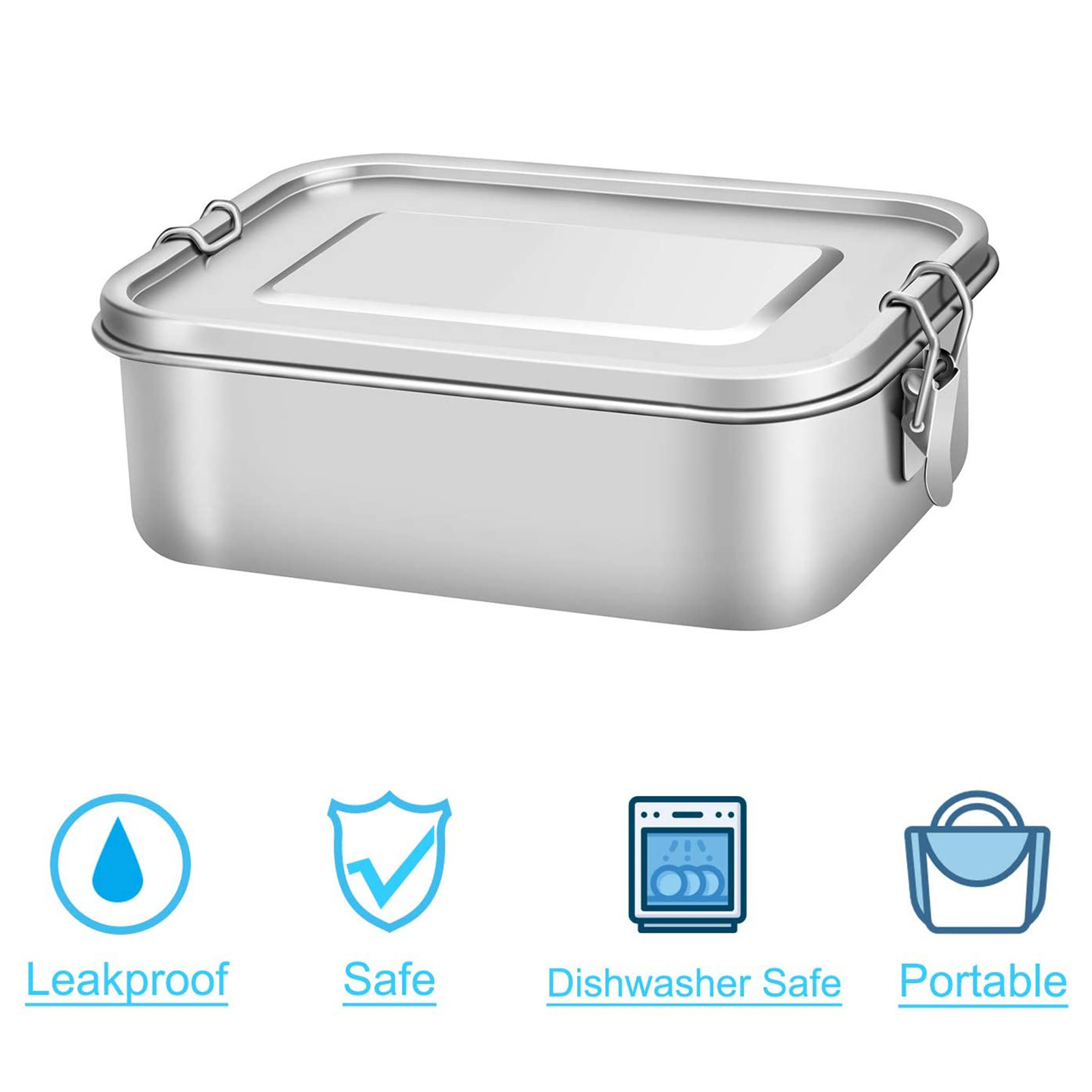 Rectangle Removable Divider Food Container Stainless Steel Lunch Box Leakproof Storage Bin with Silicone Sealing