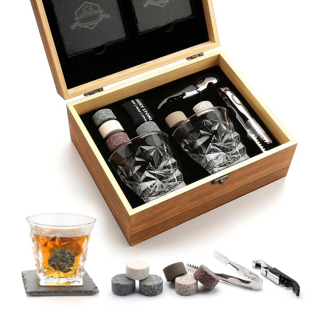 2022 Hot Selling Round Crystal Whiskey Glasses Granite Cubes Ice Whiskey Chilling Stones Whiskey Glass And Stones Gift Set