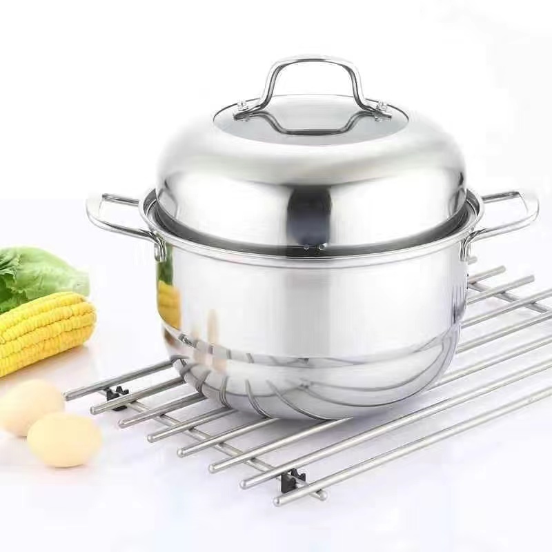 High quality Stainless Steel 304 Steamer Hot Pot Set With Glass Lid for Home Restaurant Hotel Cooking