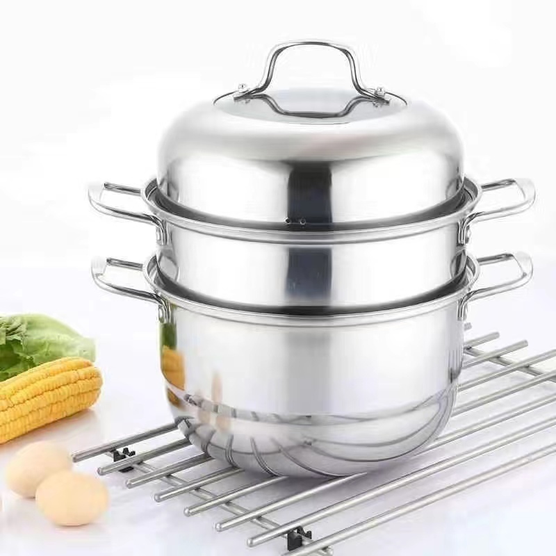 High quality Stainless Steel 304 Steamer Hot Pot Set With Glass Lid for Home Restaurant Hotel Cooking