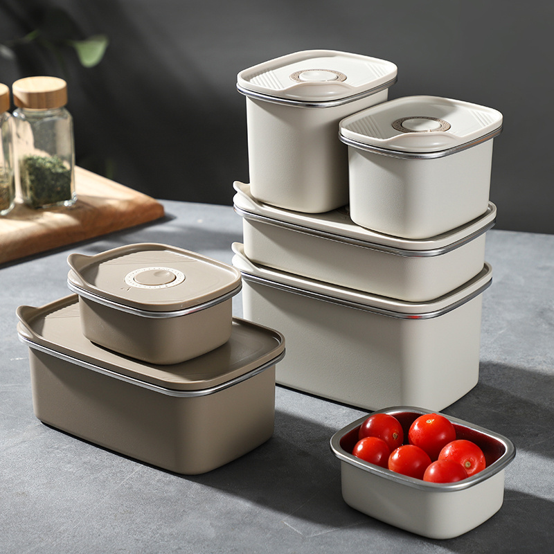 High Quality Stainless Steel 304 Food Fresh Container with Steam Hole Spray Print Storage Food Container