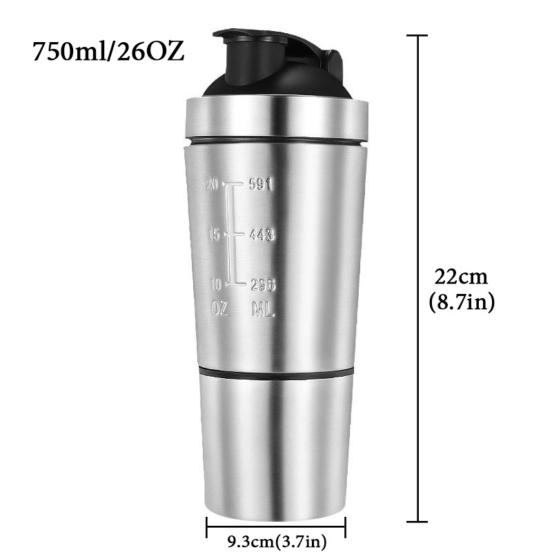 27oz Stainless Steel Water Bottle Whey Protein Shaker With Compartment For Bodybuilding Nutrition Supplements Sports Metal Mixer