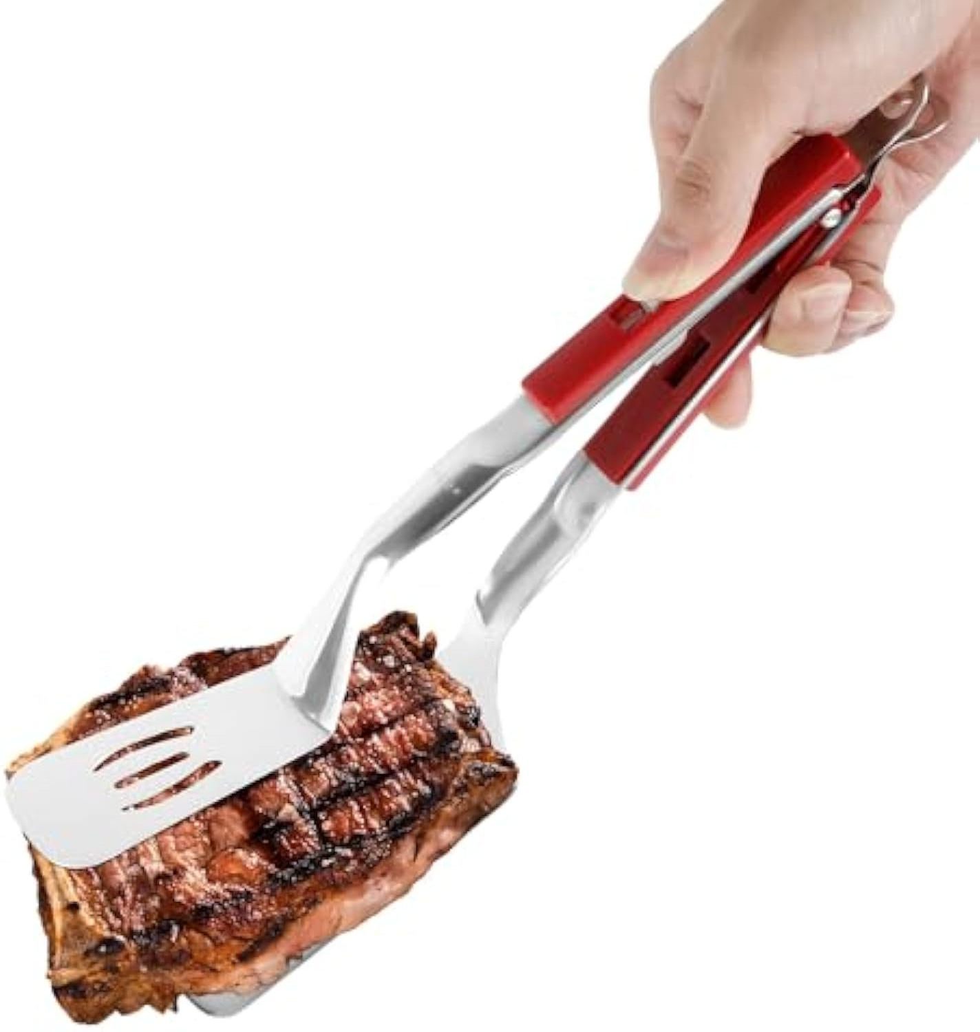 Anti-Scald Extended Handle Spatula Tongs Stainless Steel Double Sided Shovel Clip Grill BBQ Clamp Spatula Food Flipping Cooking