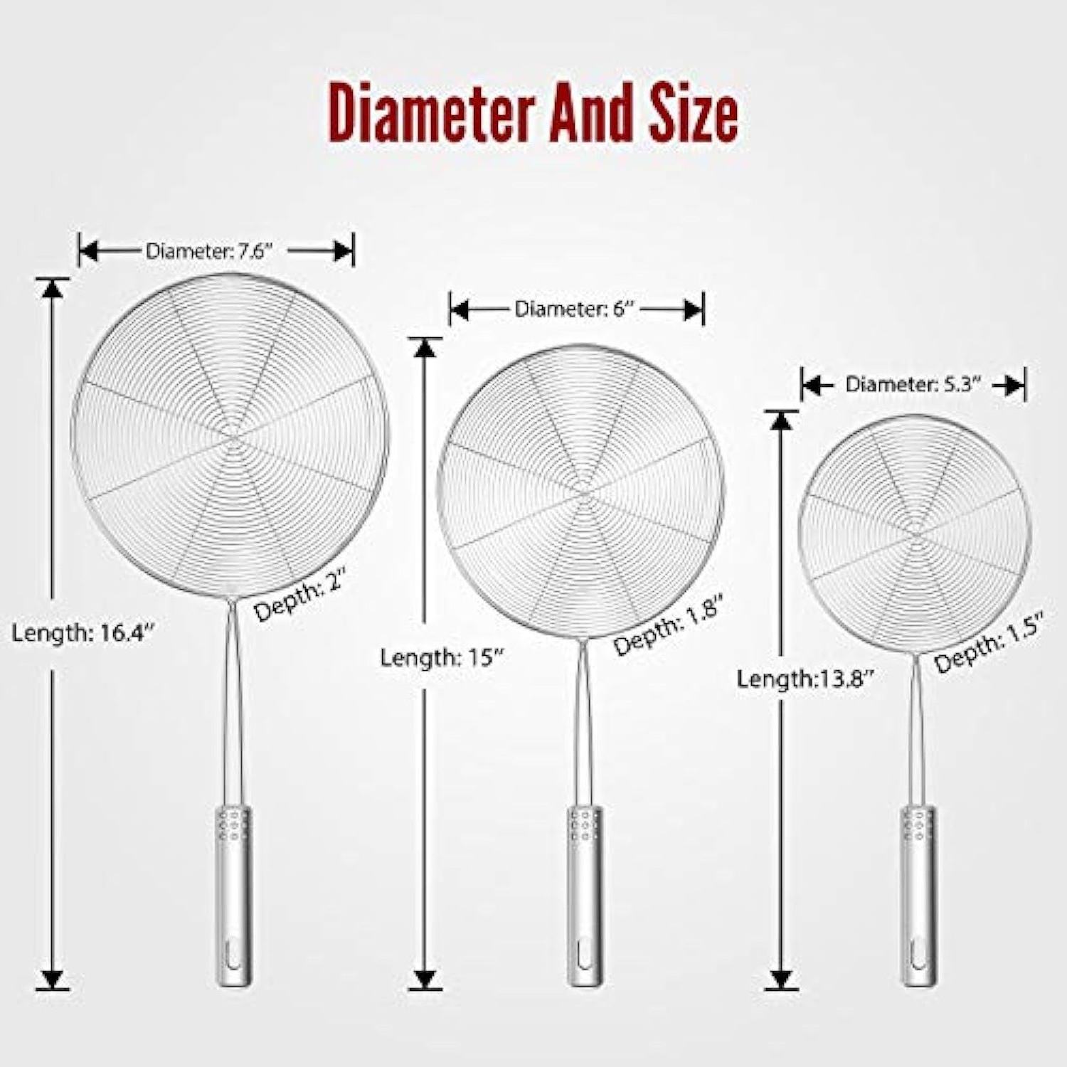 4 Sizes Stainless Steel Spider Strainer Skimmer Spoon for Frying and Cooking Wire Pasta Strainer Skimmer Ladle