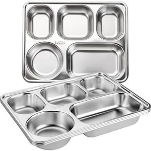 Wholesale Stainless steel 201/304 material 3/4/5 compartments divided fast food tray divided dinner plate with divider