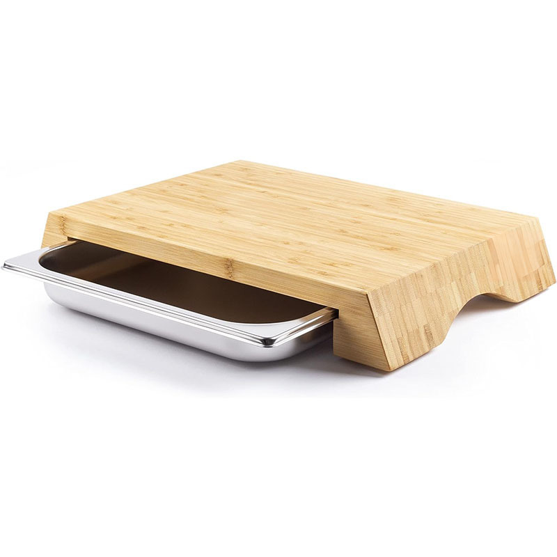 Oem Customizable Wood/Bamboo Cutting Board Chopping Board with Metal Tray Cutting Board with Stainless Steel Containers