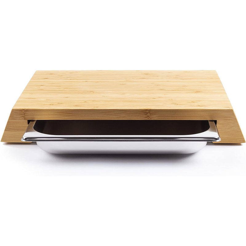 Oem Customizable Wood/Bamboo Cutting Board Chopping Board with Metal Tray Cutting Board with Stainless Steel Containers