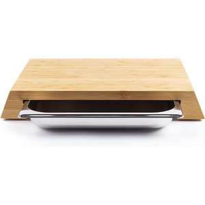 Oem Customizable Wood/Bamboo Cutting Board Chopping Board with Metal Tray Cutting Board with Stainless Steel Containers