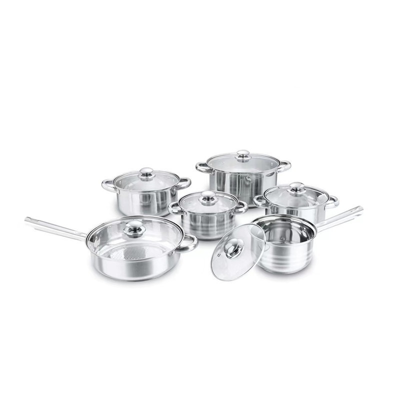 12PCS Stainless Steel Pot Cookware Set Kitchen with handle Induction Pots Sets with Glass Lids All Stovetop Double thick bottom