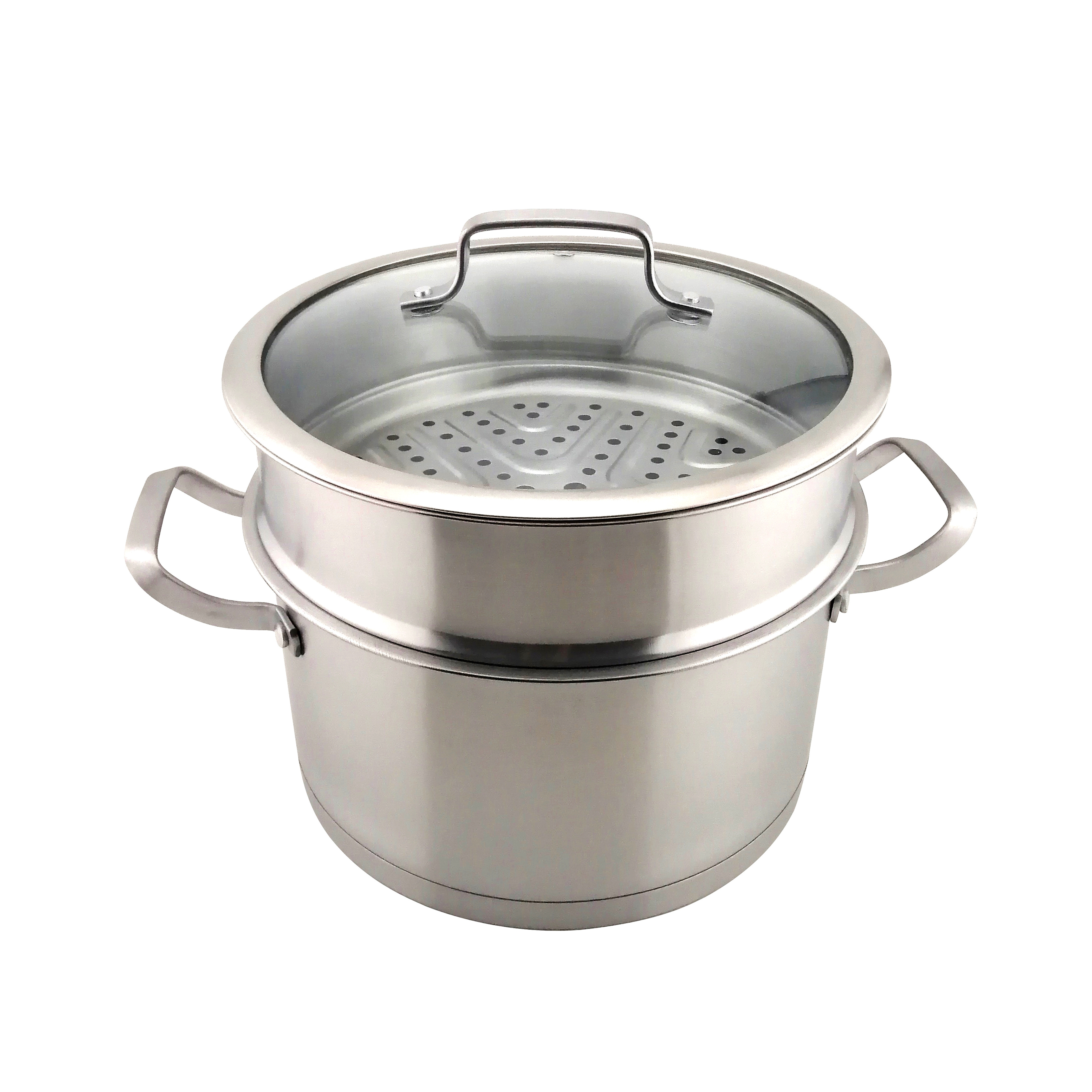 Custom 430 stainless steel cooking pot with Glass Lid High-capacity 2layers with Food Steam Stew pot European steaming soup pot