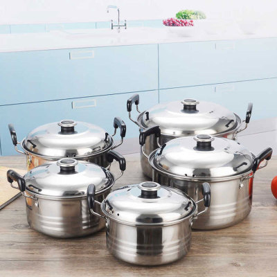 2021 hot sale cooking pot set electronic soup pot stainless steel soup pot steamer 16-30cm cookware with lid and double handle