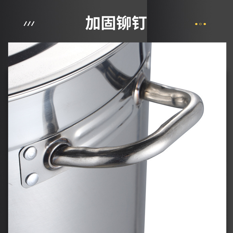 5L- 98L Stainless steel bucket with lid commercial double ear induction cooker thickened soup pot round water large capacity