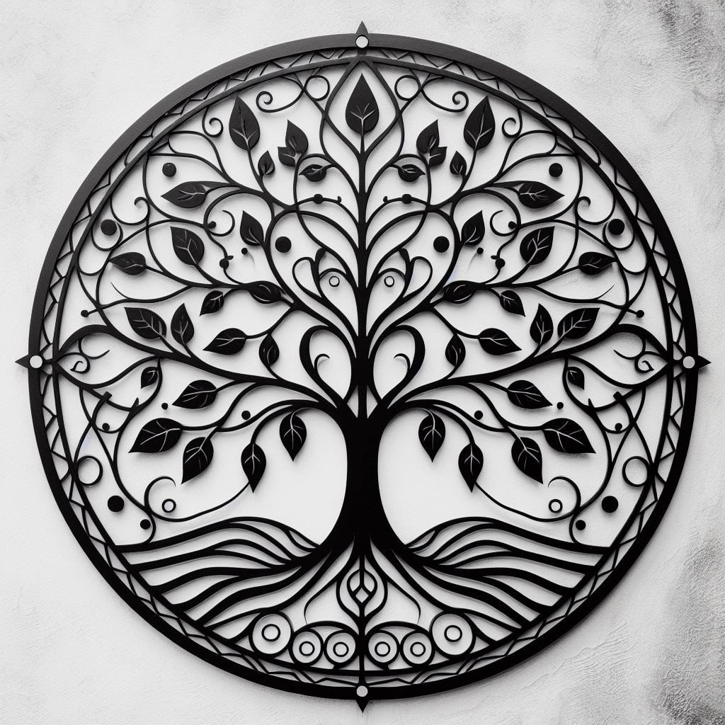 Tree of Life Black Wall Art Metal Decor Tree Of Life Wall Hanging Home Decoration Iron Round Wall Decorations Customized Color