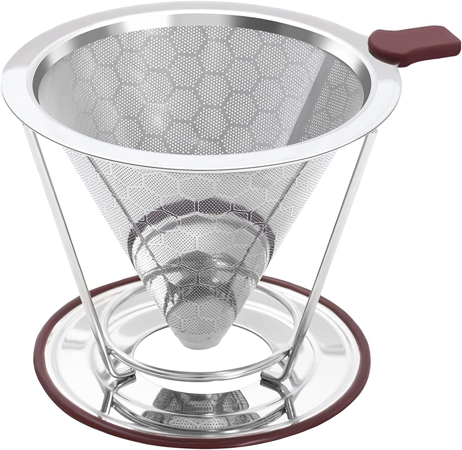 Stainless Steel Pour Over Coffee Cone Filter with Removable Stand Paperless Coffee maker Reusable Pour Over Funnel