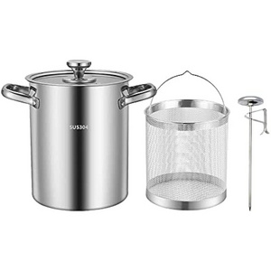 OEM 304 Stainless Steel Deep Fryer with Oil Strainer Basket & Thermometer, 169 Oz Deep Fryer Pot Tempura Small Deep Frying Pot