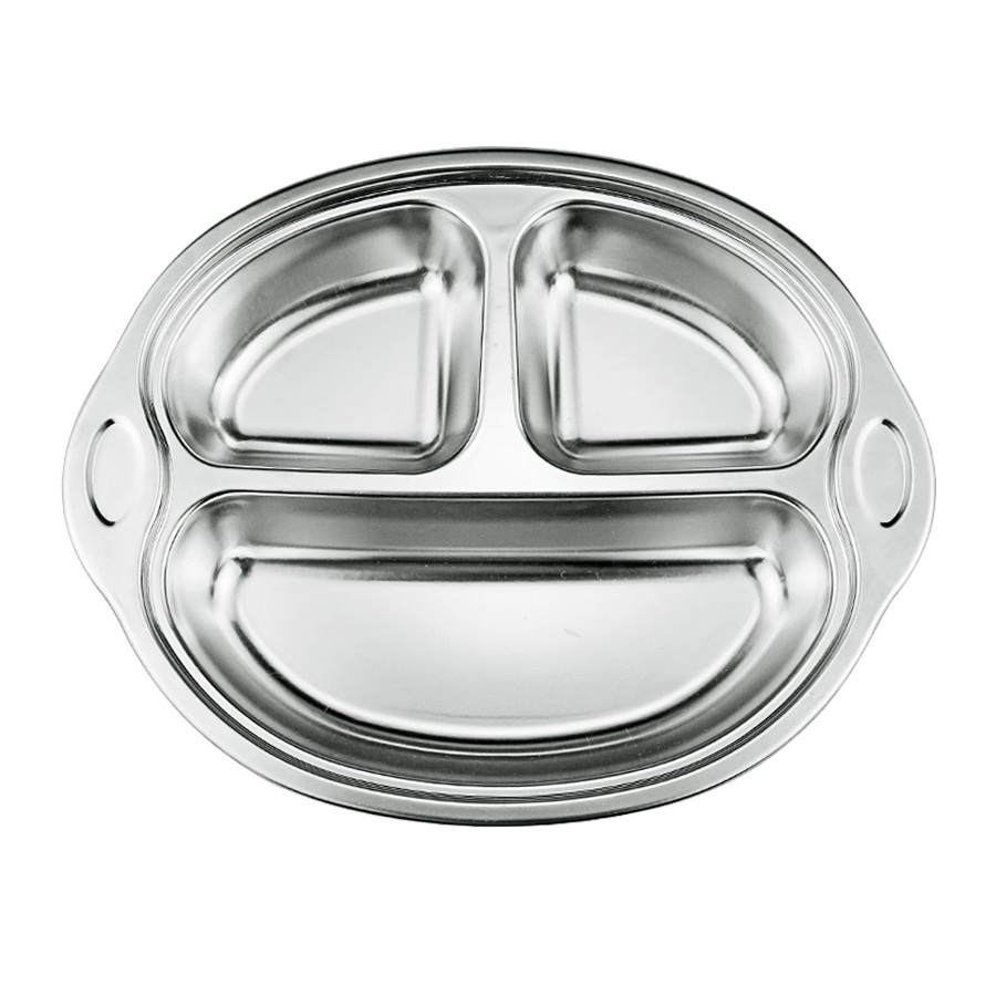 Cute Cartoon shape 304 Stainless Steel food plate lunch tray for kids home school 3-4 compartment