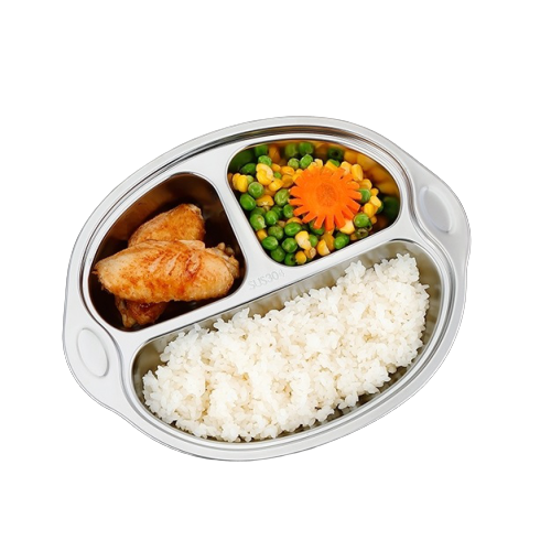 Cute Cartoon shape 304 Stainless Steel food plate lunch tray for kids home school 3-4 compartment