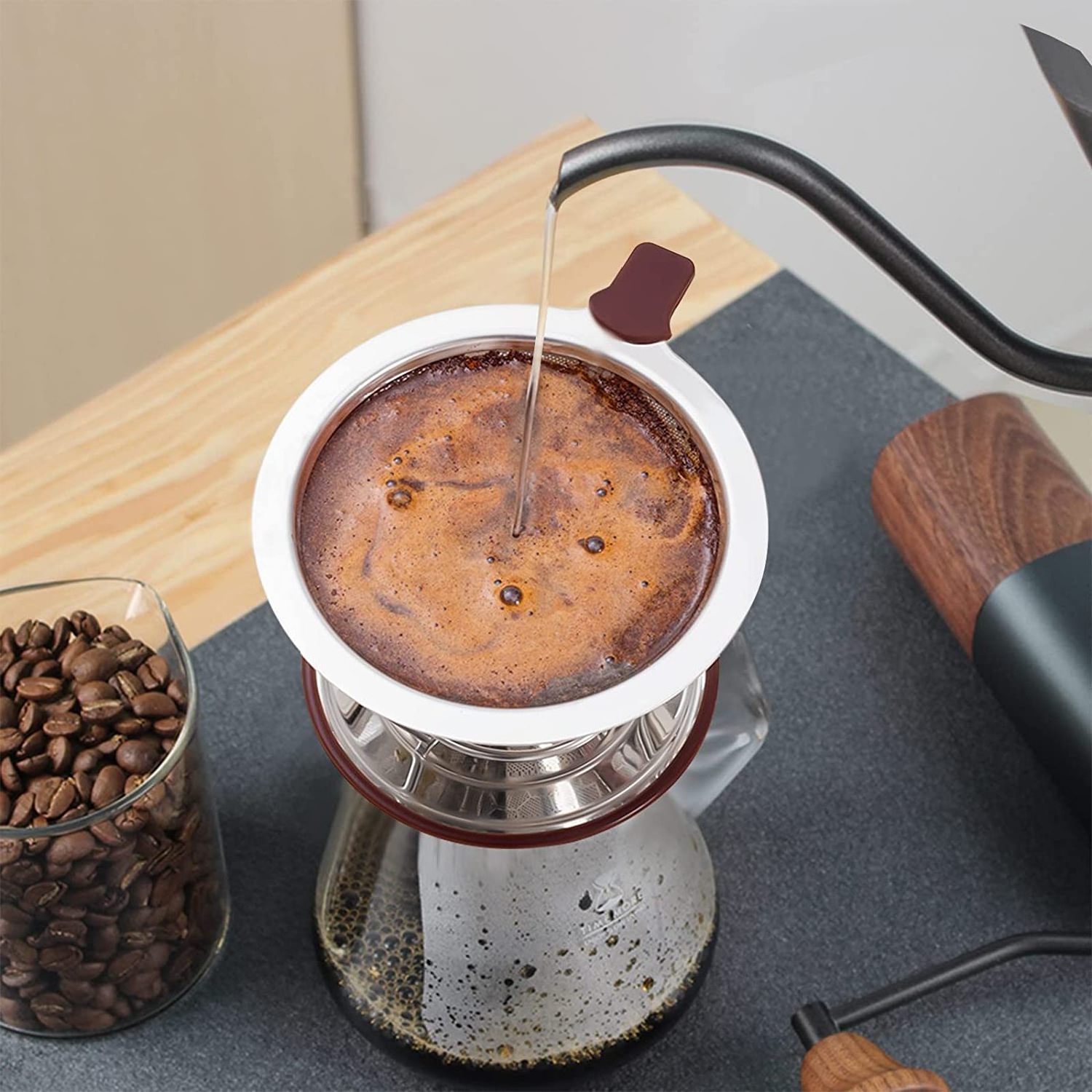 Stainless Steel Pour Over Coffee Cone Filter with Removable Stand Paperless Coffee maker Reusable Pour Over Funnel