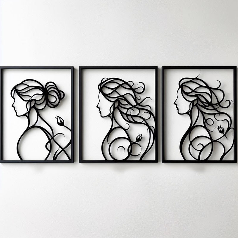 Customizable 3 Pcs Metal Wall Art Decor Minimalist Abstract Woman Wall Art metal Modern Line Drawing Wall Art Decor with box