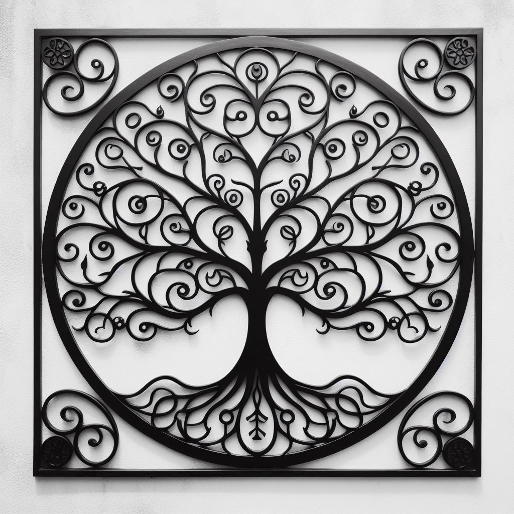 Tree of Life Black Wall Art Metal Decor Tree Of Life Wall Hanging Home Decoration Iron Round Wall Decorations Customized Color