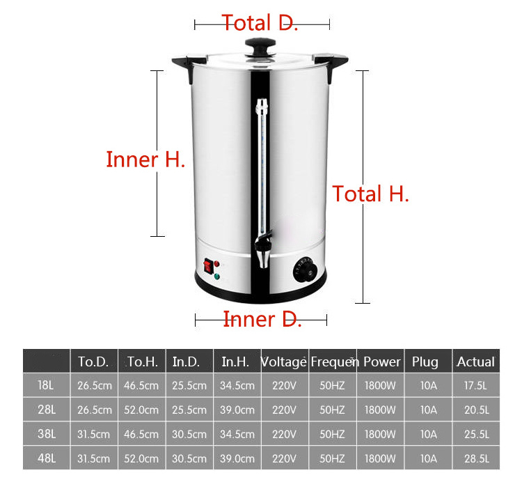 Commercial Electric Kettles Water Boiler Bucket Dispenser Stainless Steel for Restaurant Hotel Canteen Portable Kettle Black