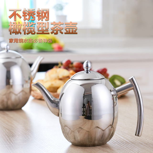 Stainless Steel Household Tea Kettle Olive  Fashion Boiling Water Craft Pot Silver Gold Titanium 1/1.5L with Tea Strainer