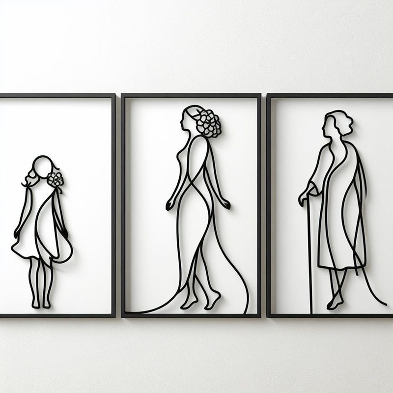 Customizable 3 Pcs Metal Wall Art Decor Minimalist Abstract Woman Wall Art metal Modern Line Drawing Wall Art Decor with box