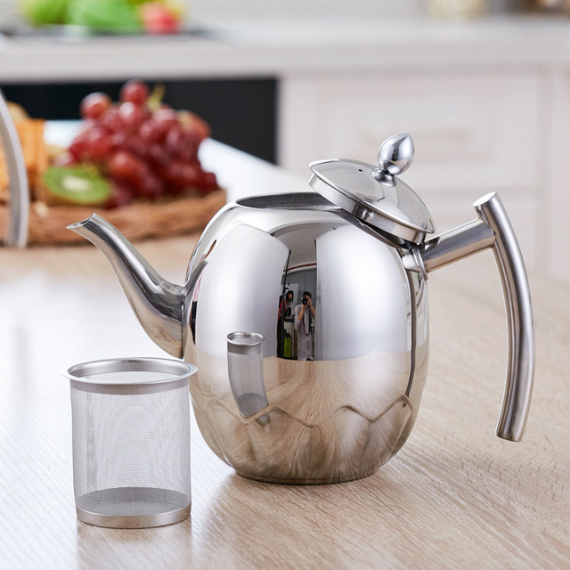 Stainless Steel Household Tea Kettle Olive  Fashion Boiling Water Craft Pot Silver Gold Titanium 1/1.5L with Tea Strainer