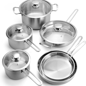 10PCS stainless steel  Pots and Pans Set with handle Kitchen Cookware Induction Pots Sets with Glass Lids with All Stovetops