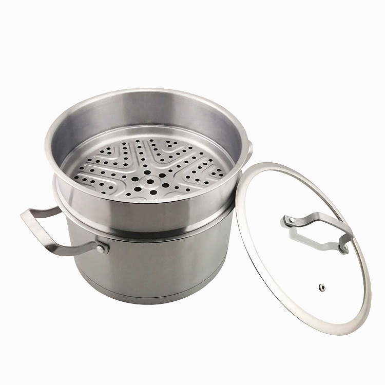 Custom 430 stainless steel cooking pot with Glass Lid High-capacity 2layers with Food Steam Stew pot European steaming soup pot