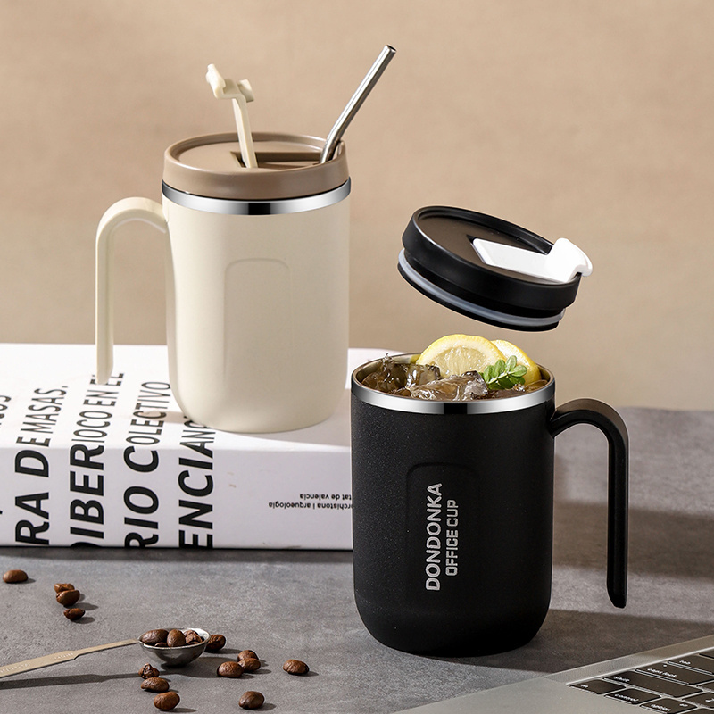 Stainless Steel 304 Insulated Mug Cup with straw Office Worker's Breakfast and Coffee Milk Tea Cup Water Portable Cup with lid