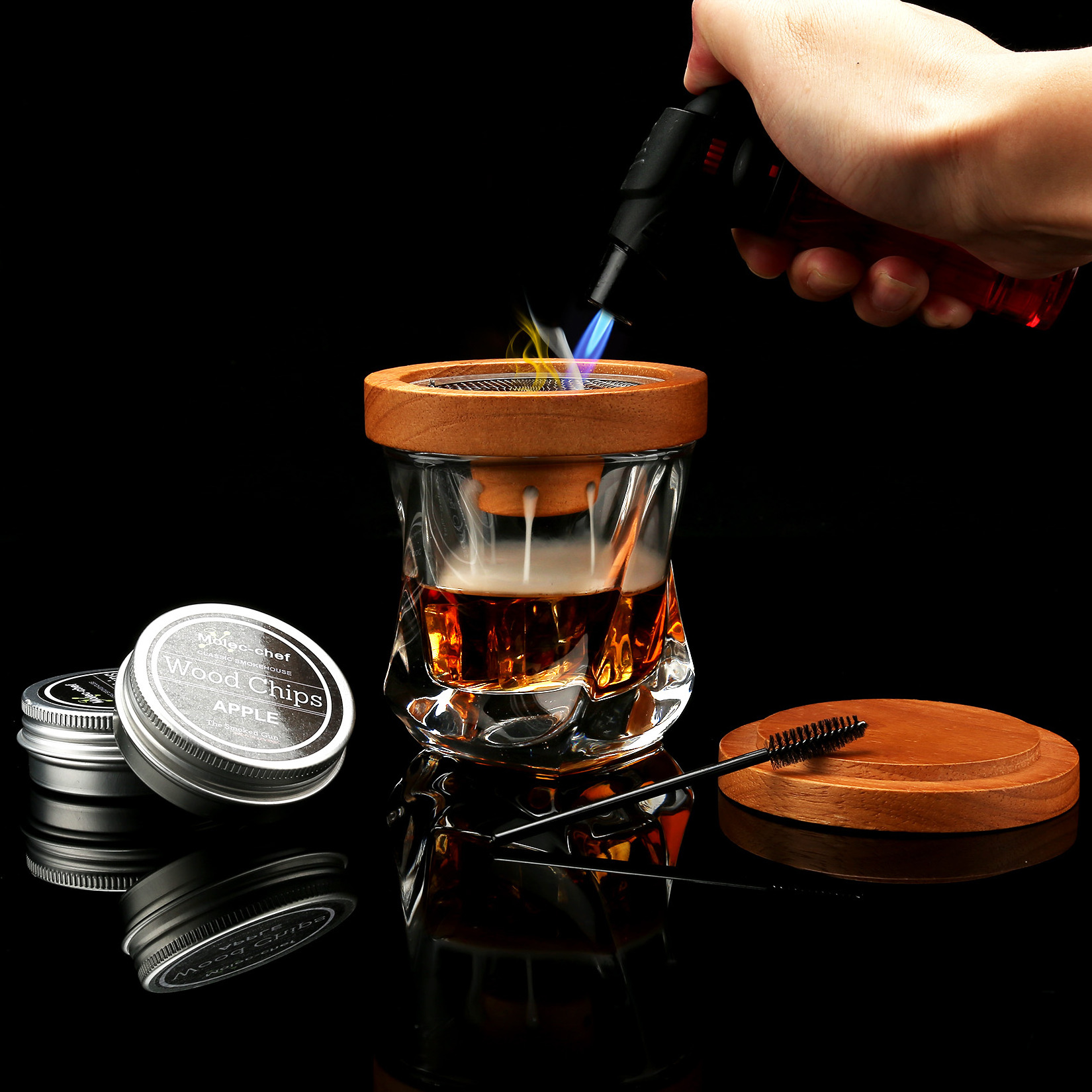 Whiskey Bourbon Drinking Cocktail Smoking Infuser Kit Wood Chips Cocktail Smoker Kit with Torch custom wholesale