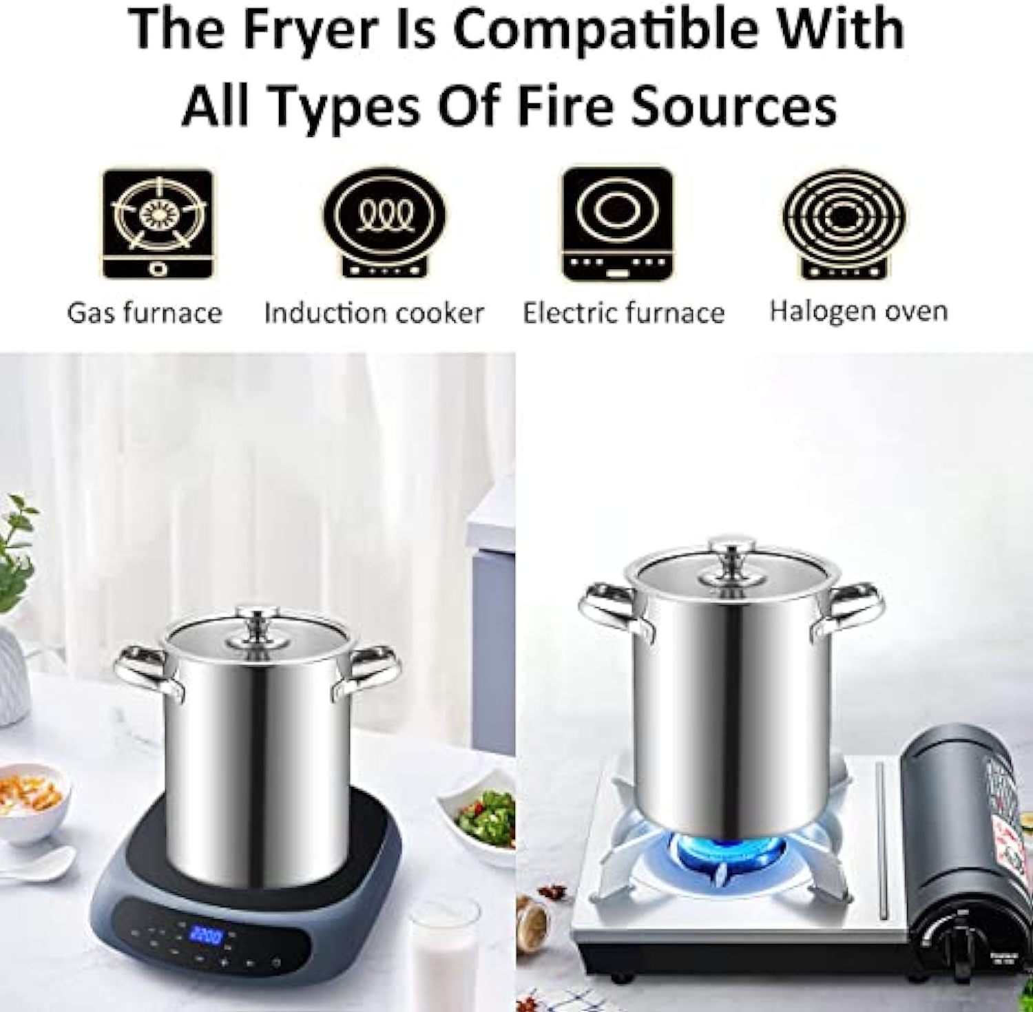 OEM 304 Stainless Steel Deep Fryer with Oil Strainer Basket & Thermometer, 169 Oz Deep Fryer Pot Tempura Small Deep Frying Pot