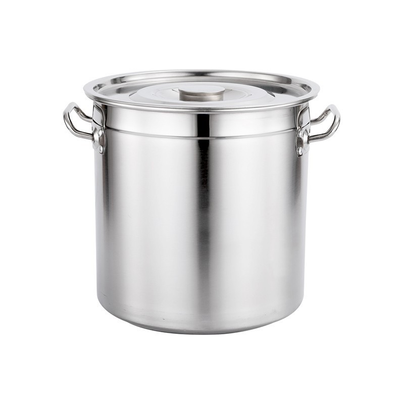 5L- 98L Stainless steel bucket with lid commercial double ear induction cooker thickened soup pot round water large capacity