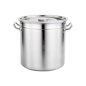 5L- 98L Stainless steel bucket with lid commercial double ear induction cooker thickened soup pot round water large capacity