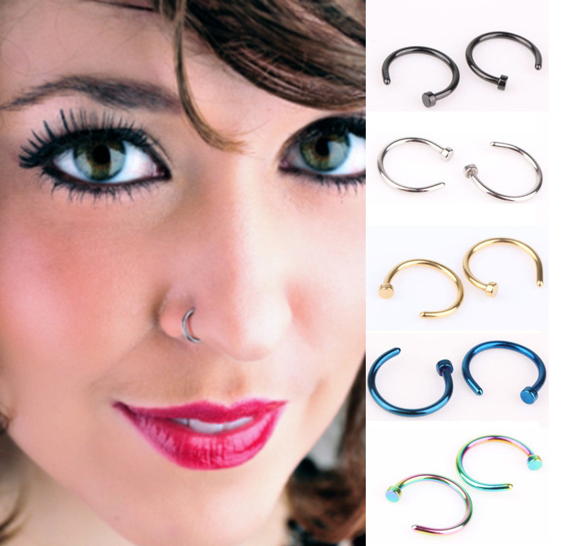 GC220445  Factory Price RTS 20G/18G Nose Hoop Ring Septum Ear Cartilage Tragus Helix Piercing Jewelry Stainless Steel Nose