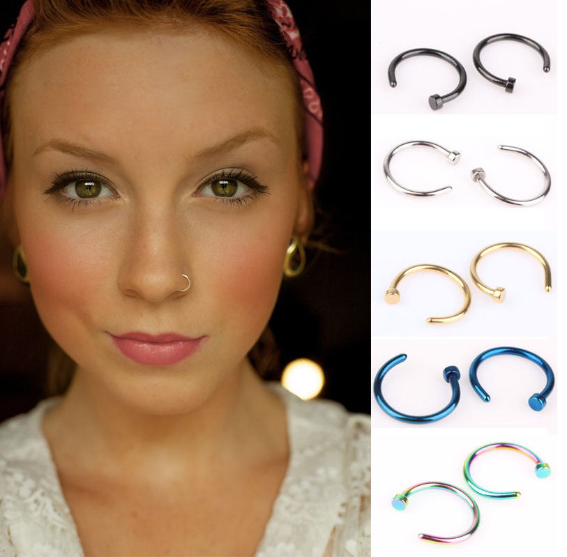 GC220445  Factory Price RTS 20G/18G Nose Hoop Ring Septum Ear Cartilage Tragus Helix Piercing Jewelry Stainless Steel Nose