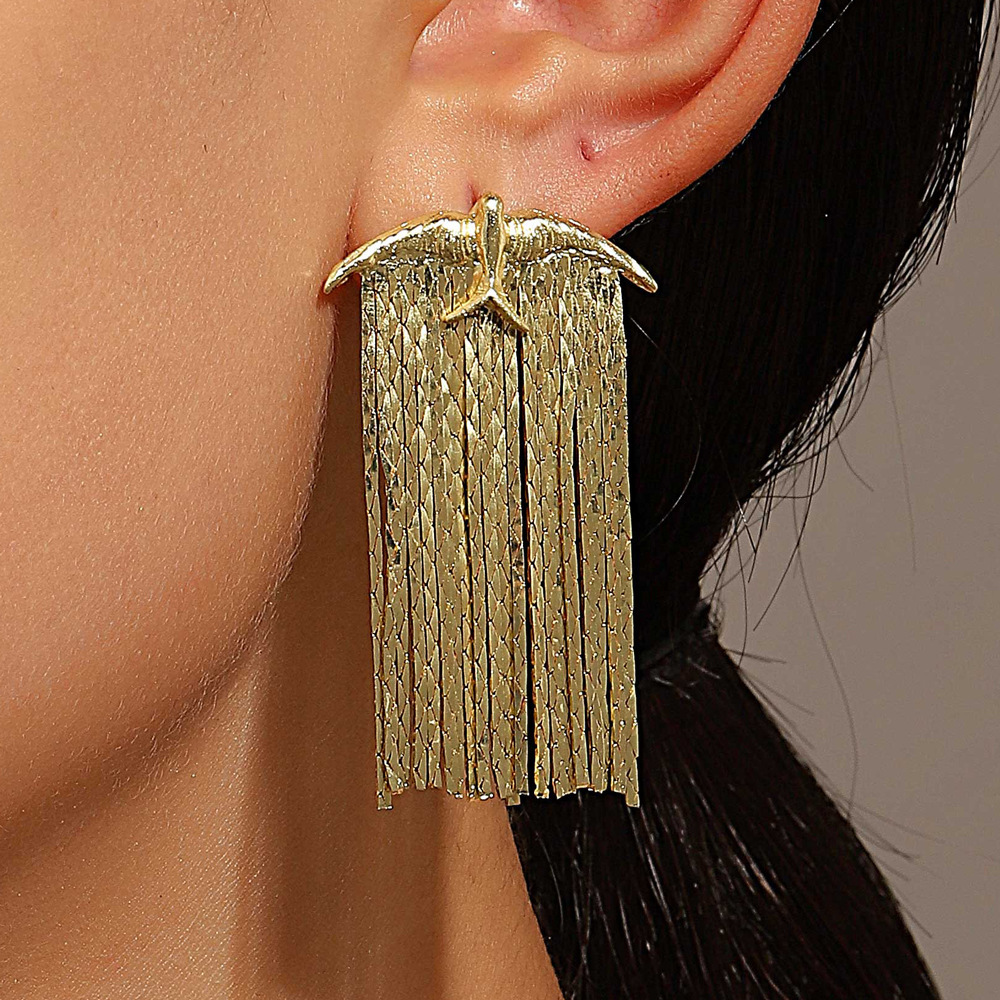 Europe and America style zircon 925 silver tassel earring for women wholesale boho tassel earring jewelry for women metal tassel