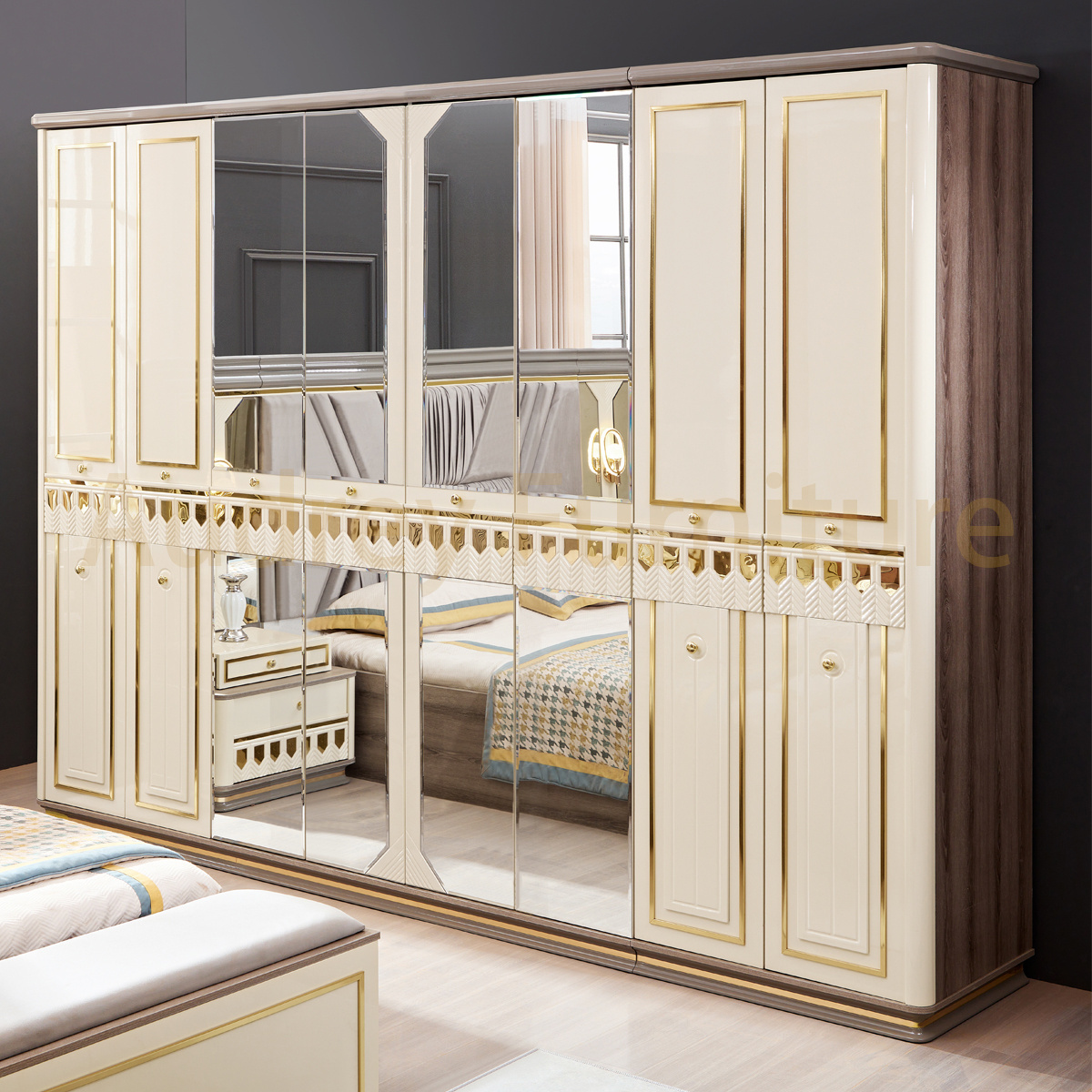 Turkish Middle East Eastern Luxury Bedroom Furniture Five Pieces King Size Bedroom Sets