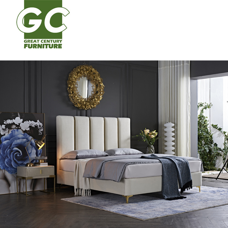 GC Nordic California King Bed Storage Ottoman New Design Top Fabric Solid Wood Double King Size Bed Fabric Raised Single Bed