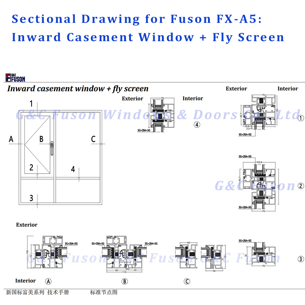 Germany Hardware Aluminum Inward Casement Window Thermal break waterproof adjustable Window