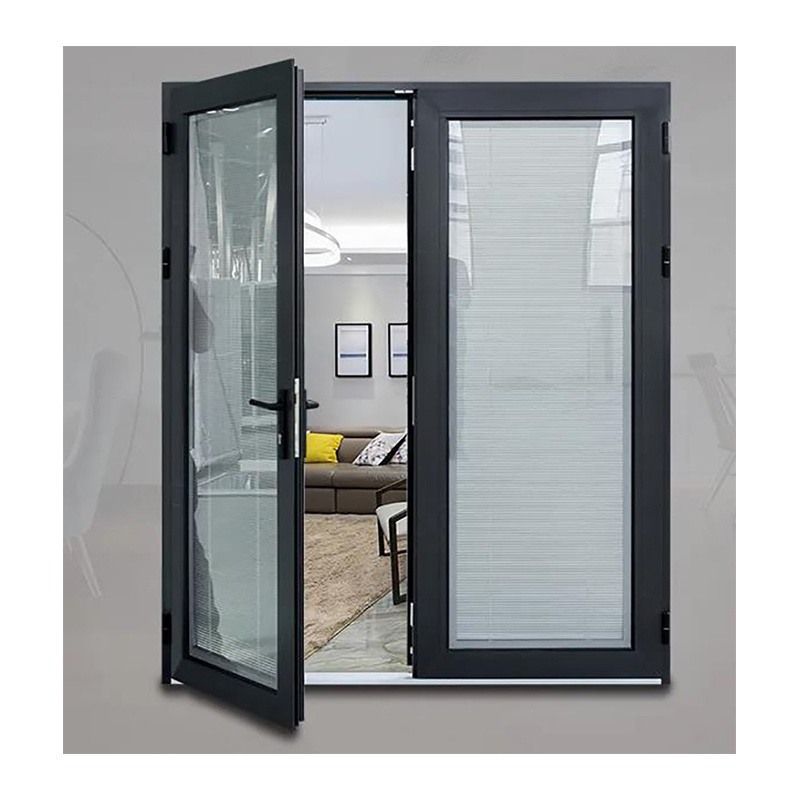 Entrance aluminium alloy single swing open tempered tinted glass casement door