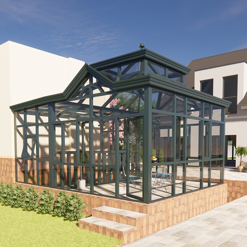 Prefabricated sunroom glass house aluminium solarium roof lean to garden sunroom