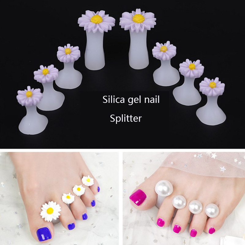 8 Pcs Pack Flowers Rhinestone Designs Silicone Soft Nail Splitter Toe Separator Pedicure Tools Nails Beauty Tools For Nail Art