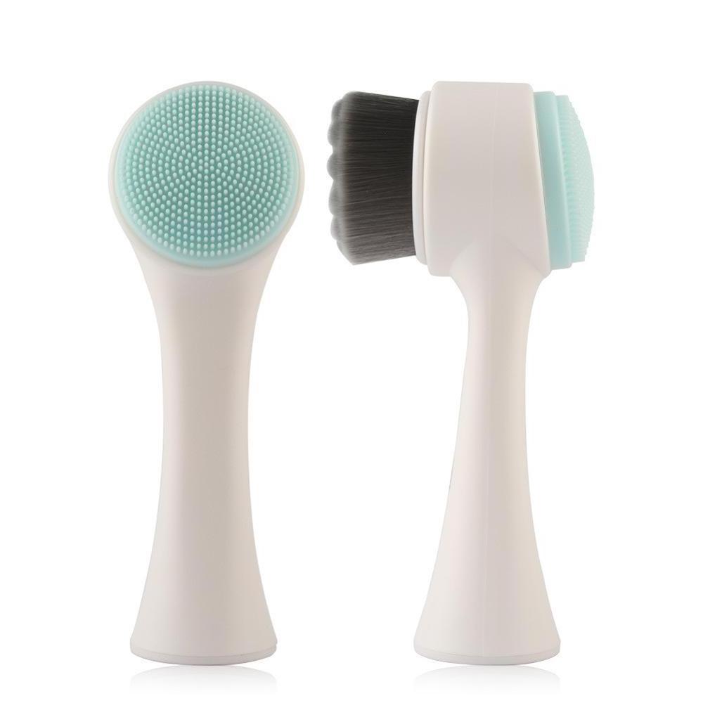 3D silicone face washing instrument facial cleaner manual facial brush soft hair silicone double side massage brush long handle