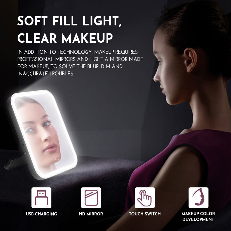 LED Makeup Mirror Touch Screen 3 Light Portable Standing Folding Vanity Mirror 5X Magnifying Compact Cosmetics Mirror