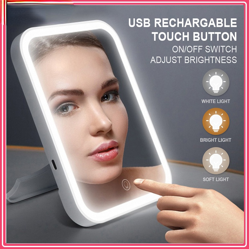 LED Makeup Mirror Touch Screen 3 Light Portable Standing Folding Vanity Mirror 5X Magnifying Compact Cosmetics Mirror