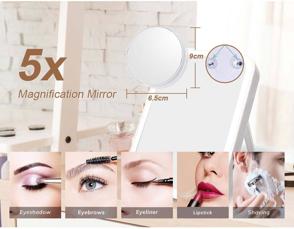 LED Makeup Mirror Touch Screen 3 Light Portable Standing Folding Vanity Mirror 5X Magnifying Compact Cosmetics Mirror